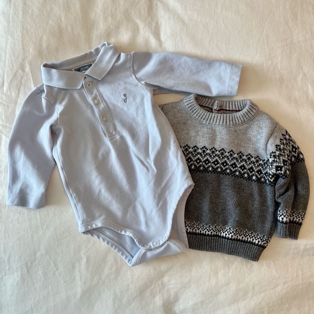 Jacadi baby boy set: Button down + Sweater 6months
